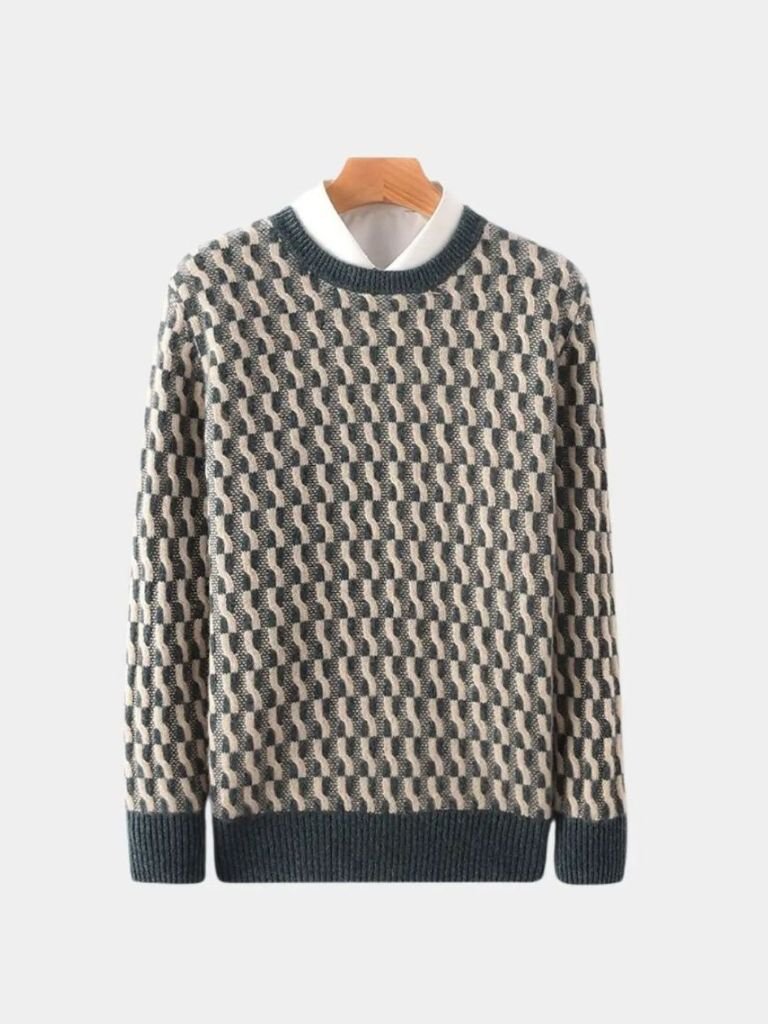 100% Wool Geometric Crew Neck Pullover Sweater - North Row
