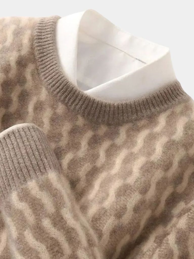 100% Wool Geometric Crew Neck Pullover Sweater - North Row