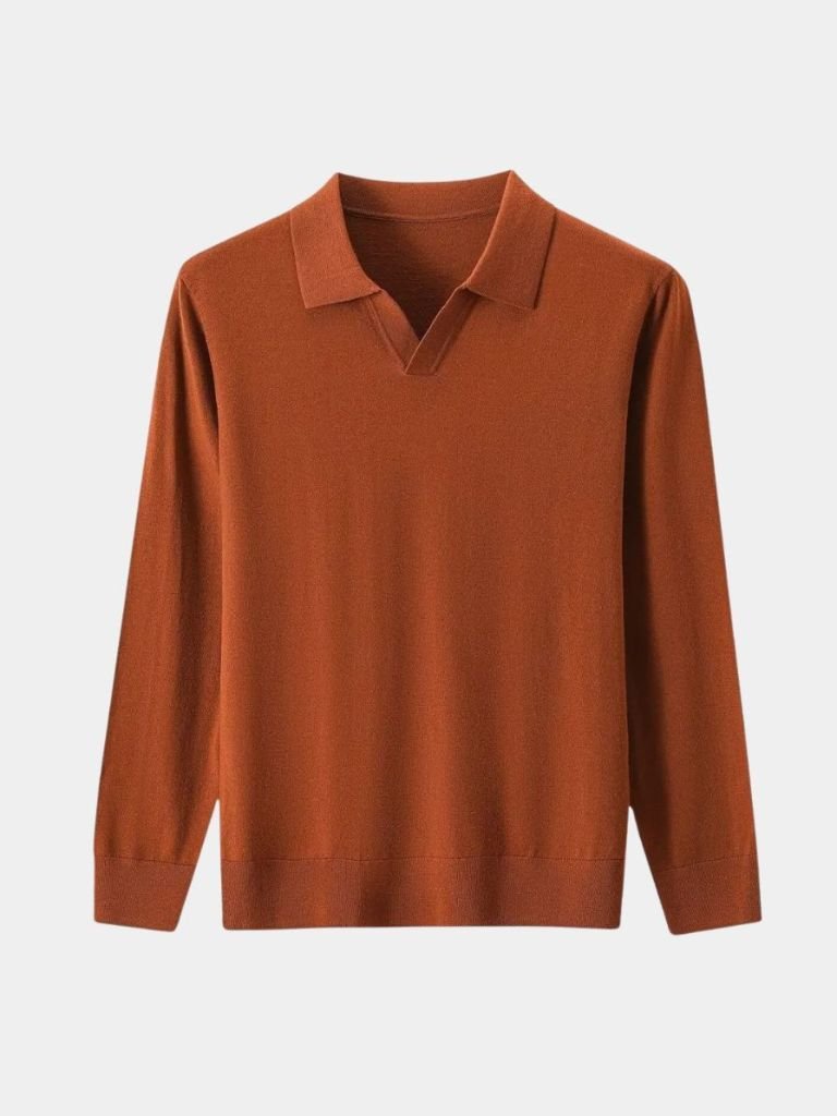 100% Wool Knit V Neck Turndown Polo Pullover - North Row