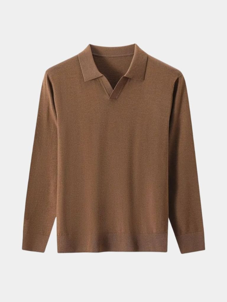100% Wool Knit V Neck Turndown Polo Pullover - North Row