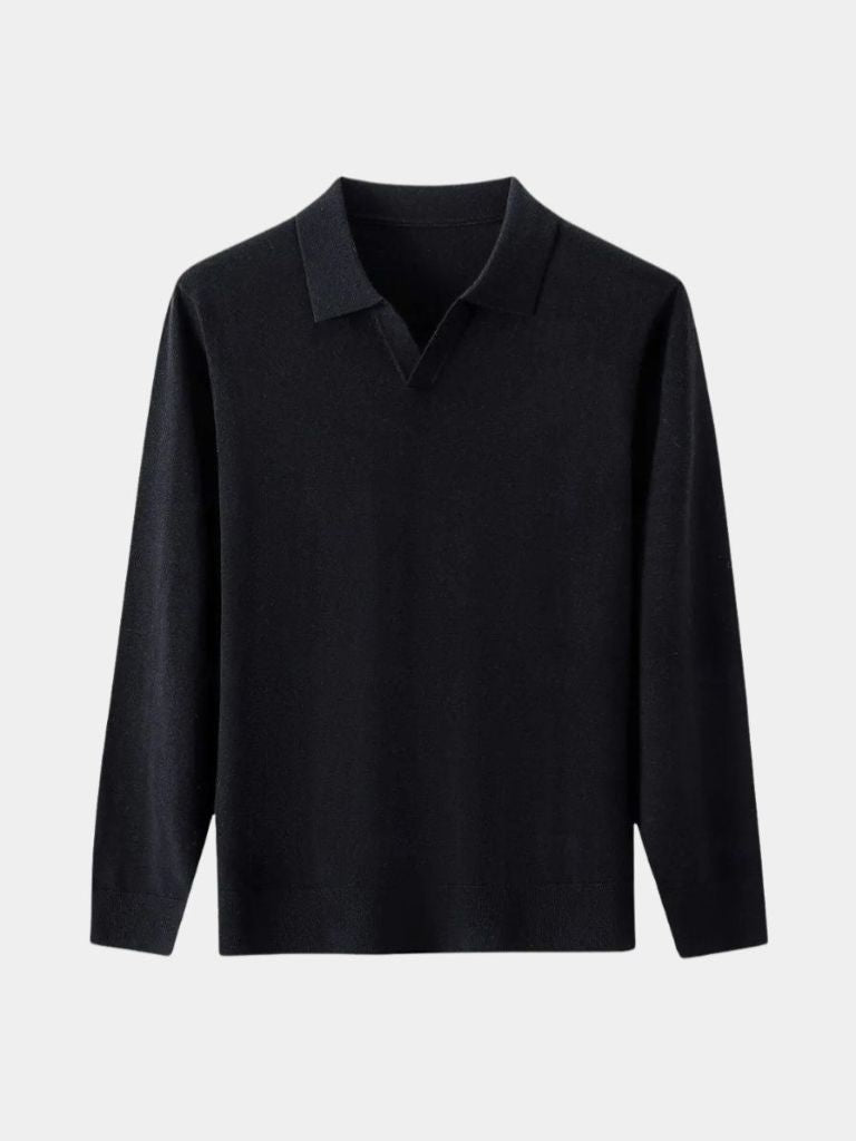 100% Wool Knit V Neck Turndown Polo Pullover - North Row