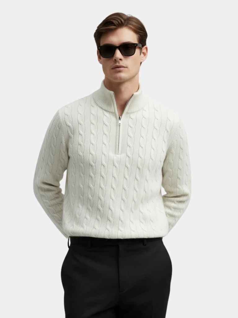 Premium Cable-Knit Zip Neck Sweater - North Row