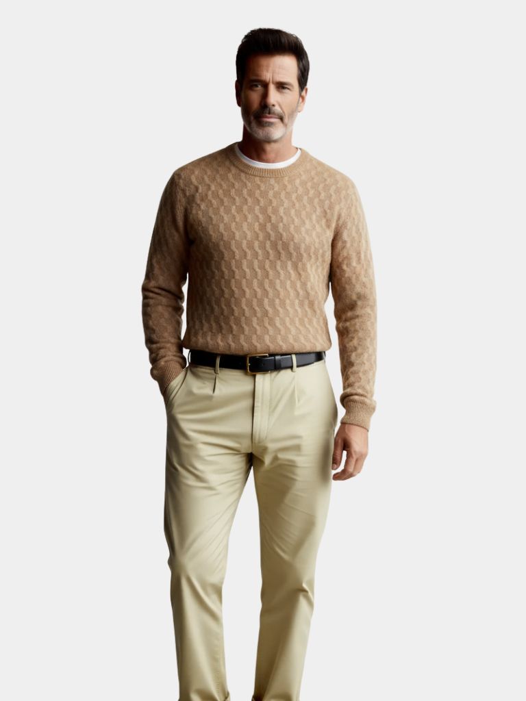 100% Wool Geometric Crew Neck Pullover Sweater - North Row