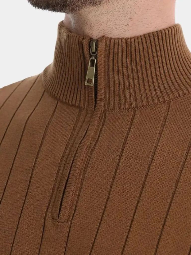 Cotton Knit Vertical Stripes Quarter-Zip Sweater - North Row