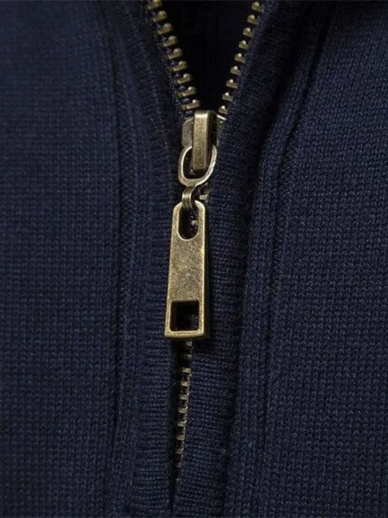 Cotton Knit Vertical Stripes Quarter-Zip Sweater - North Row