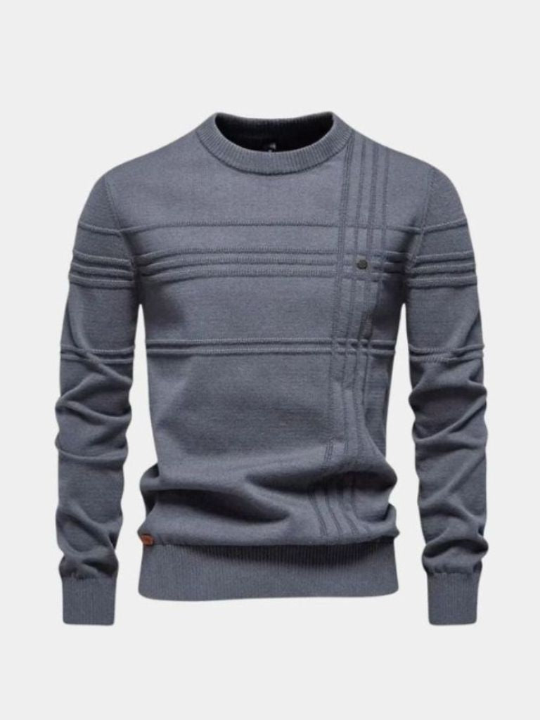 Cotton Knitted Stripped Crew Neck Pullover Sweater - North Row