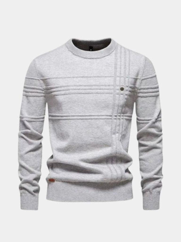 Cotton Knitted Stripped Crew Neck Pullover Sweater - North Row