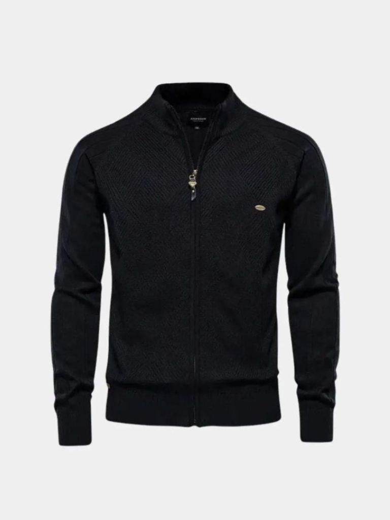 Knit Zipper Jacquard Solid Color Cardigan Sweater - North Row